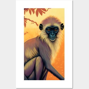 Langur and Tree Sunset Scene Posters and Art